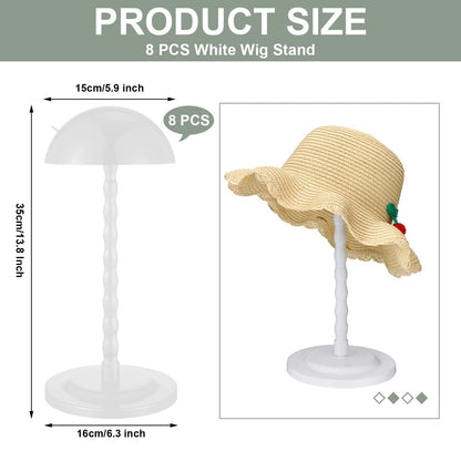 Reginary 8 Pieces Wig Head Stand for Multiple Wigs Mannequin Head 13.8 Inch Portable Hat Display Stand Travel Wig Holder for Styling Non Slip Stable DIY Practice Hat Holder(White)