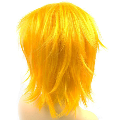 Modernfairy Anime Halloween Wig Yellow for Cosplay Party, Synthetic Layered Short Hair Wigs with Bangs, Pastel Wigs for Women Men