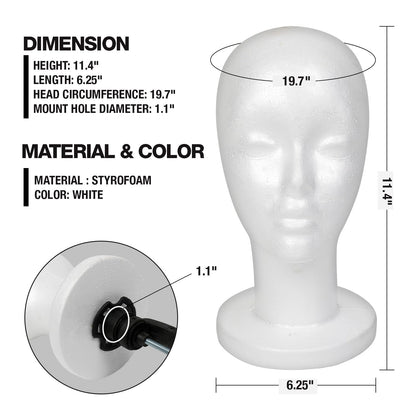 STUDIO LIMITED 11.4-Inch Styrofoam Mannequin Head (2 Pack) - White Foam Wig Stand for Wigs, Hats, Masks, Hairpieces, Arts, Crafts, DIY Projects, Salon Display, and Travel Use