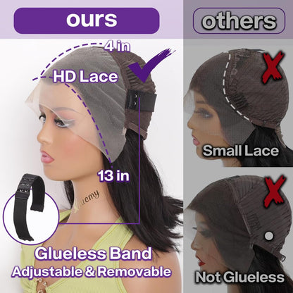 HIRIREMY Bob Wig Human Hair 13x4 HD Lace Frontal Short Straight Lace Front Bob Wigs for Black Women Human Hair Pre Plucked Glueless Side Part 180% Density Black Color 12 Inch