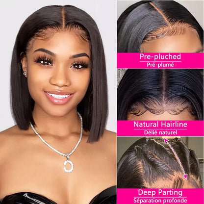 Qangelabeauty 180 Density Bob Wig Human Hair 13x4 HD Frontal Bob Wigs Human Hair Bob Lace Front Wigs Human Hair Pre Plucked Brazilian Virgin Natural Black Wig 8 Inch