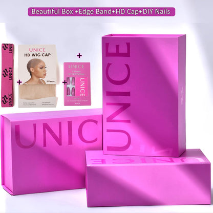 UNICE Bye Bye Knots Glueless Wig Reddish Brown Yaki Straight 7x5 Pre Cut Lace Glueless Wigs Human Hair Pre Plucked Pre Bleached Invisible Knots Human Hair Wig 14 inch