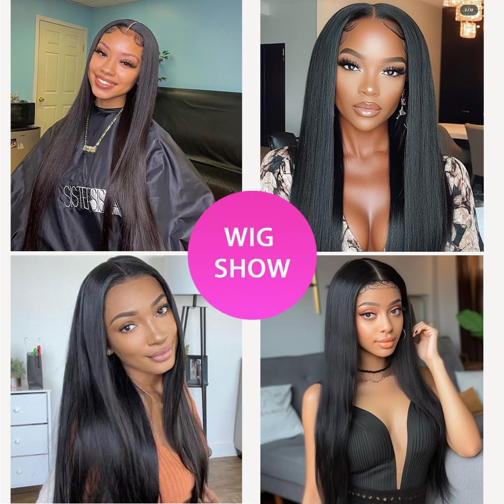 7X5 HD Lace Glueless Wigs Human Hair Pre Plucked Pre Cut Pre Bleached Knots,Wear and Go Glueless Wigs,Straight Lace Front Closure Wig for Black Women 200% Density 24 Inch