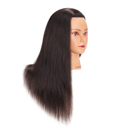 Traininghead 20-22'' Female Mannequin Head 100% Human Hair Hairdresser Training Practice Head Cosmetology Manikin Head Doll Head with Clamp Stand (1711-16'')