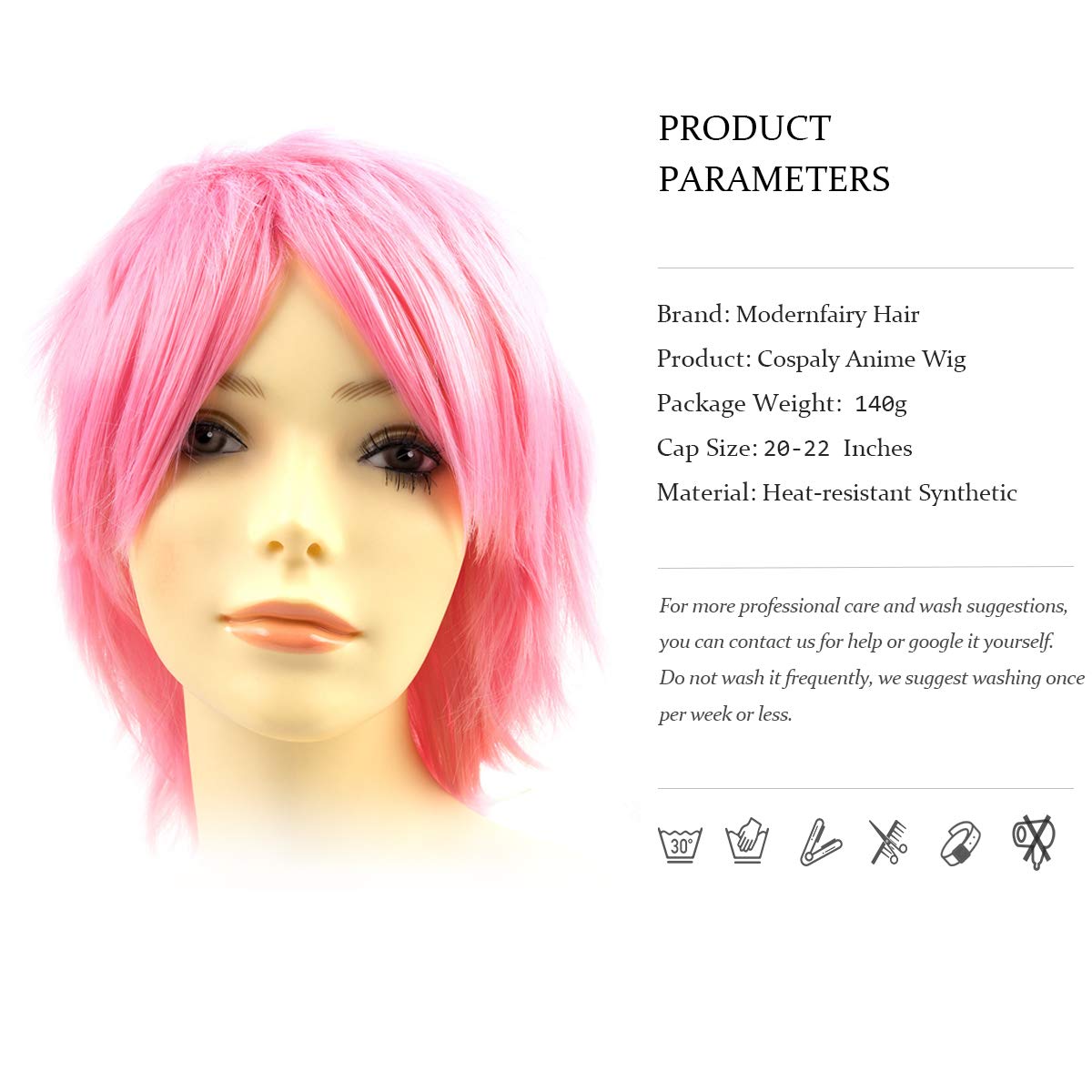 Modernfairy Anime Halloween Wig Pink for Cosplay Party, Synthetic Layered Short Hair Wigs with Bangs, Pastel Wigs for Women Men
