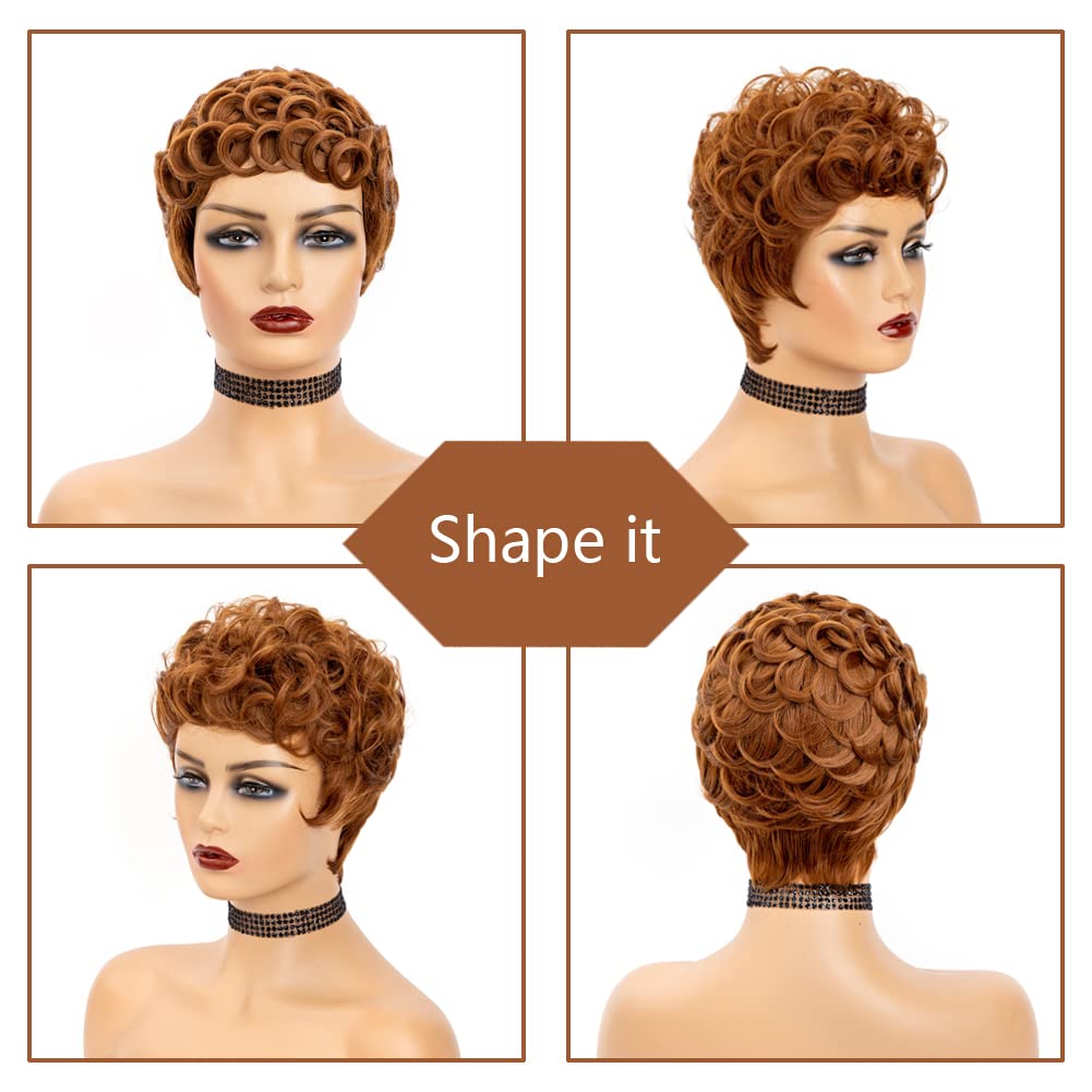 MUJGOO Short Wigs for Black Women Brown Pixie Cut Wig for Black Women with Bangs(Brown)