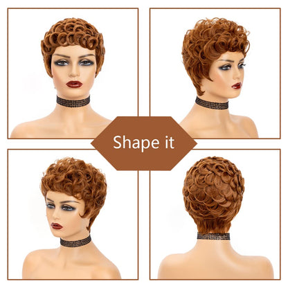 MUJGOO Short Wigs for Black Women Brown Pixie Cut Wig for Black Women with Bangs(Brown)