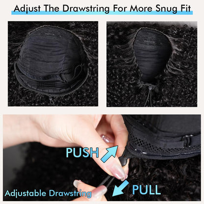 QUANDIAN Kinky Curly Half Wig Human Hair 200% Density Wear Go Glueless Wigs Human Hair for Black Women Curly Human Hair Wig 22 Inch Afro Curly Seamless Flip Wig Invisible Hairline Beginner Friendly