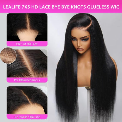 Straight Glueless Pre Plucked Pre Cut 7X5 HD Lace Pre Bleached Knots Wigs Human Hair,Wear and Go Lace Front Wig with Natural Hairline Baby Hair for Black Women 200% Density 20 Inch