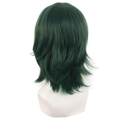 MapofBeauty 14 Inch/35 cm Short Cosplay Wolf Tail Synthetic Side Bangs Party Wig (Pine Green)