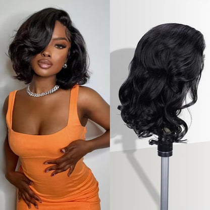 FASCARA Bob Wig Human Hair 13x4 Lace Frontal Body Wave HD Transparent Lace Front Wigs Human Hair 180% Density Pre Plucked with baby hair Glueless Short Bob Wigs for Women Natural Color 12 Inch