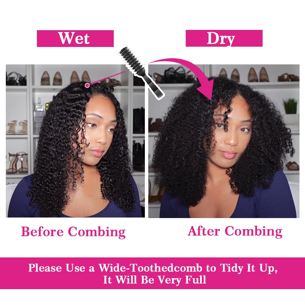 Legendhair Glueless V Part Wigs Human Hair Afro Kinky Curly Upgrade U Part Human Hair Wigs for Black Women Kinky Curly Bob Pixie Cut Wig Full Head Clip In Half Wig No Leave Out 200% Density 8 Inch