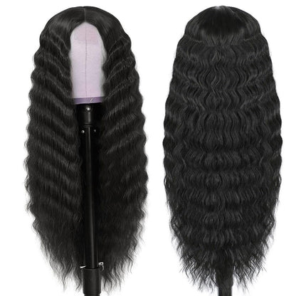 28 Inch Long Curly Synthetic Hair Wigs for Women Black Lace Front Wig Synthetic Curly Wigs Deep Wave Wig with 4" Simulated Scalp Natural Crimps Curls Hair Replacement Wigs for Daily Party Use 1B#