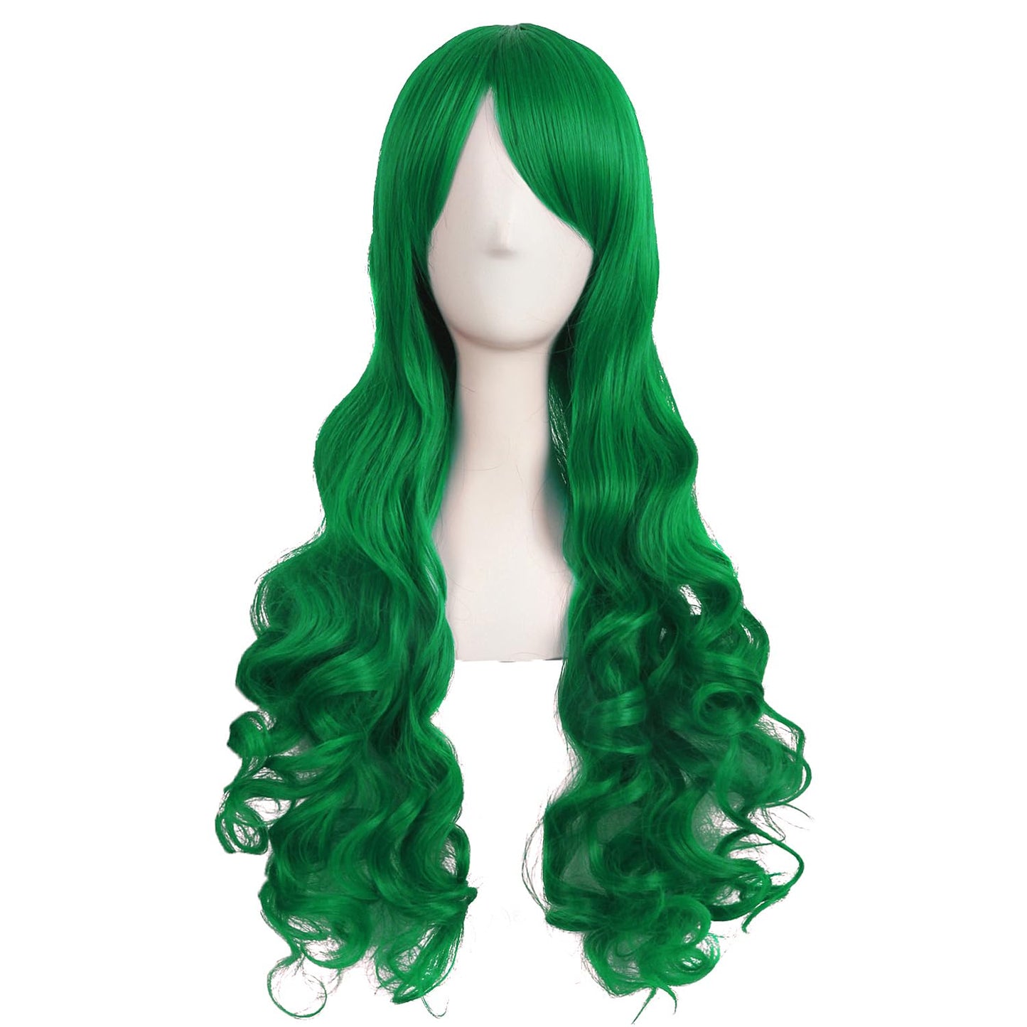 MapofBeauty 28 Inch/70 cm Lolita Long Curly 2 Ponytails Clip on Cosplay Wig (Grass Green)