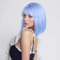 Light Blue Bob Wig with Bangs Short Straight Blue Wig for Women Shoulder Length Wigs Colorful Synthetic Wig for Daily Use Party Cosplay（12Inch）