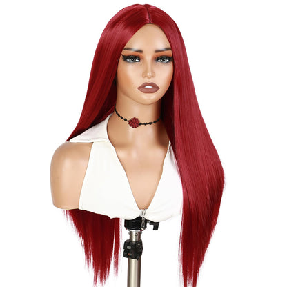 WIGER Red Wigs For Women Long Straight Red Hair Wig Middle Part Synthetic Colored Mermaid Cosplay Wig No Lace Nature Looking Girls Red Costume Full Wigs