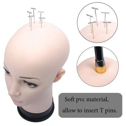 BHD BEAUTY Bald Mannequin Head Beige Female Professional Cosmetology for Wig Making, Display wigs, eyeglasses, hairs with T pins 22"