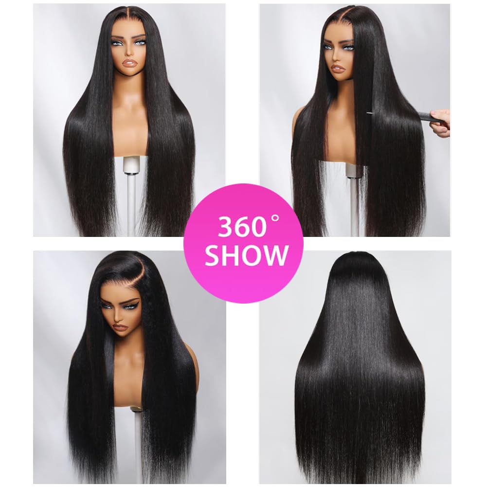 7X5 HD Glueless Wigs Human Hair Pre Plucked Pre Cut Pre Bleached Knots,Wear and Go Glueless Wigs,Straight Lace Front Closure Wig for Black Women 200% Density 26 Inch