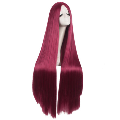 MapofBeauty 40 Inch/ 100 cm Carve Long Straight Cosplay Wig Anime Costume Party Wig (Blood Red)