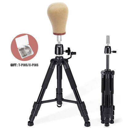 QISHI YUHUA Wig Stand Tripod with Non-Slip Base Adjustable Mannequin Head Stand with Hook Heavy Duty Manikin Head Tripod