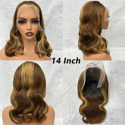 Honey Blonde Bob Wig Human Hair 16 Inch 13x4 Body Wave 4/27 Highlight Ombre HD Lace Front Wigs Human Hair Pre Plucked Glueless Lace Frontal Bob Wigs for Women