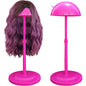Wig Stand 1PC Adjustable Height Pink Plastic Wig Head Stand Portable Wig Holder Stands Non-Slip Wig Head Holders Sturdy for Multiple Wigs and Hats Styling Drying Display