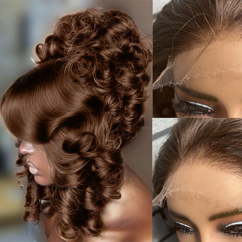 FKFO 5x5 SKINLIKE Real HD Lace Closure Wig, Loose Wave 250% Density 0.10mm Ultra-thin Swiss Lace Pre-plucked Bleached Small Knots Chocolate Brown Human Hair Wig 22 Inch