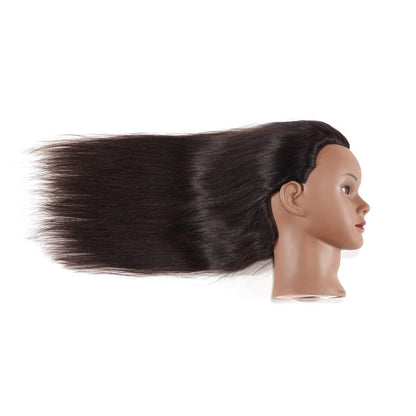 20-22" 100% Human Hair Mannequin Head Training Head Cosmetology Manikin Head Doll Head with Free Clamp (Black)