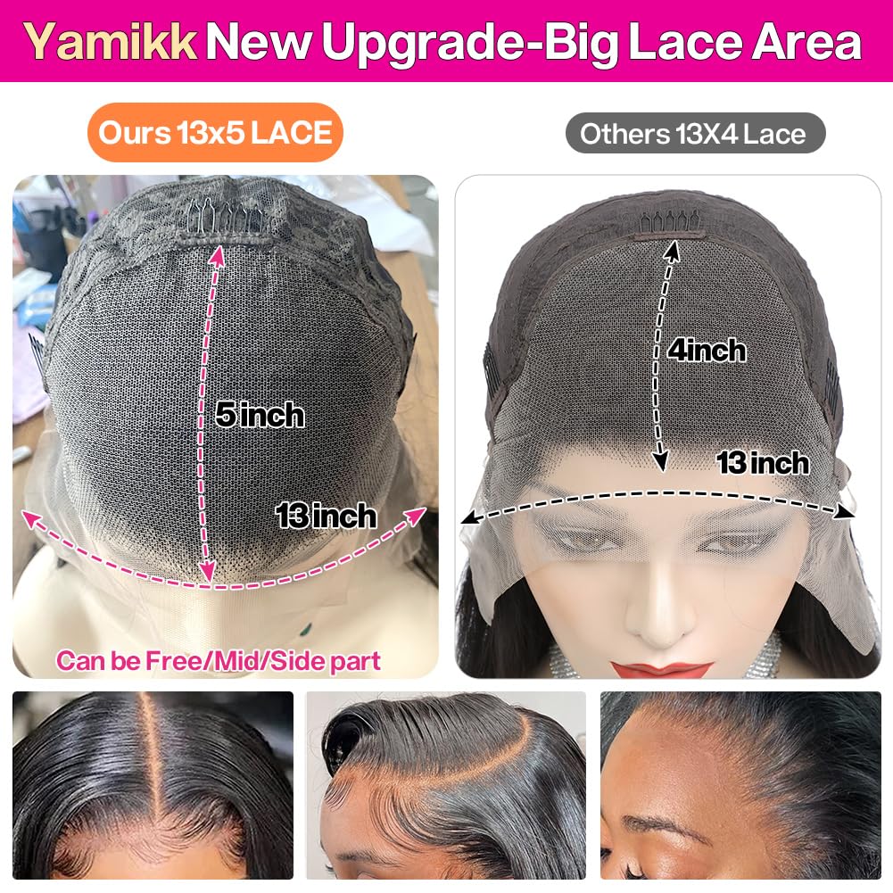 Yamikk 18 Inch 13x5 Hd Lace Front Wigs Human Hair For Women 180% Density Body Wave Lace Frontal Wigs Pre Plucked Brazilian Human Hair Lace Front Wigs