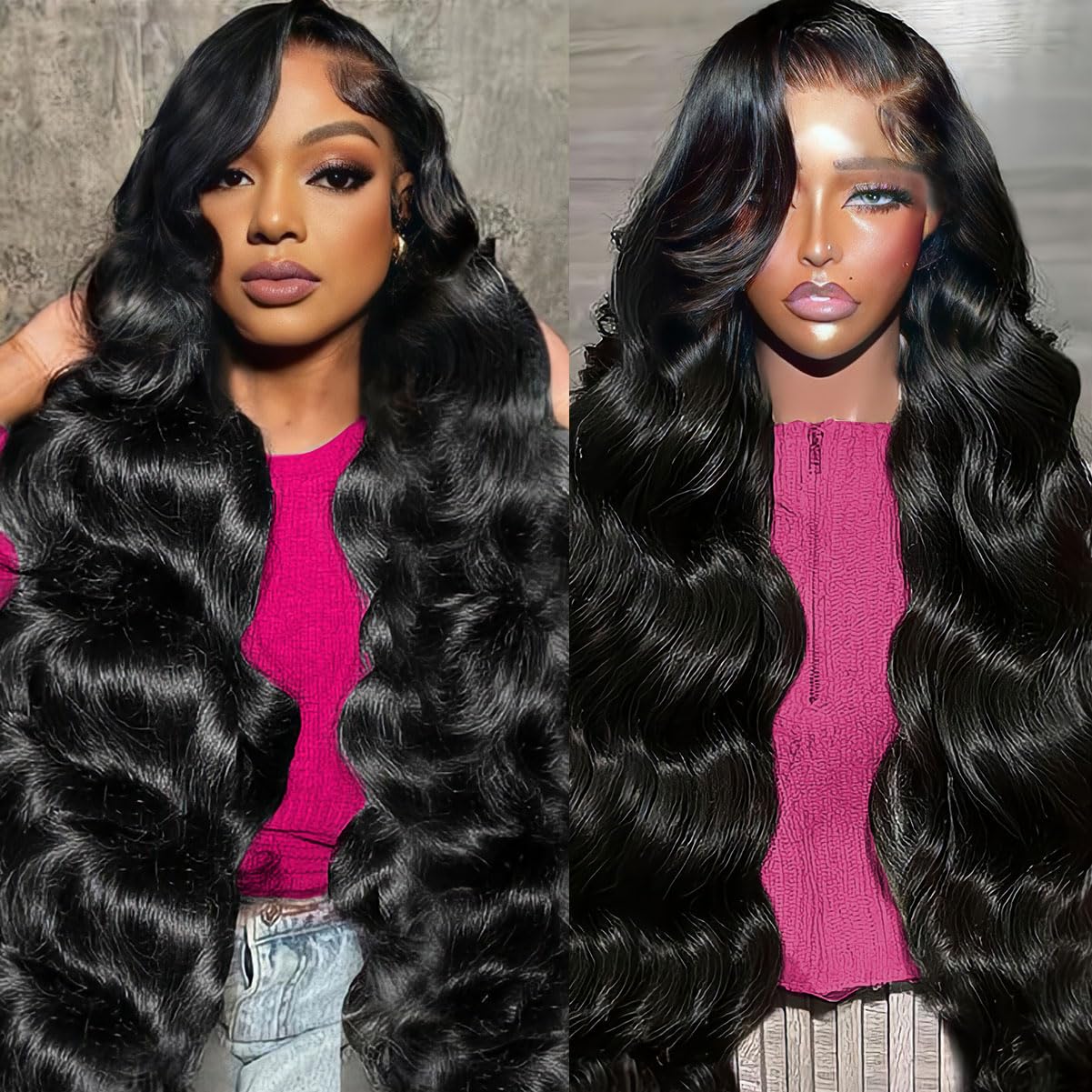 KXBKXB 13x6 Natural Color Body Wave HD Transparent Lace Frontal Wigs Human Hair 220% Density Body Wave Lace Front Wigs Human Hair Pre Plucked Glueless Wig Human Hair for Women 24Inch