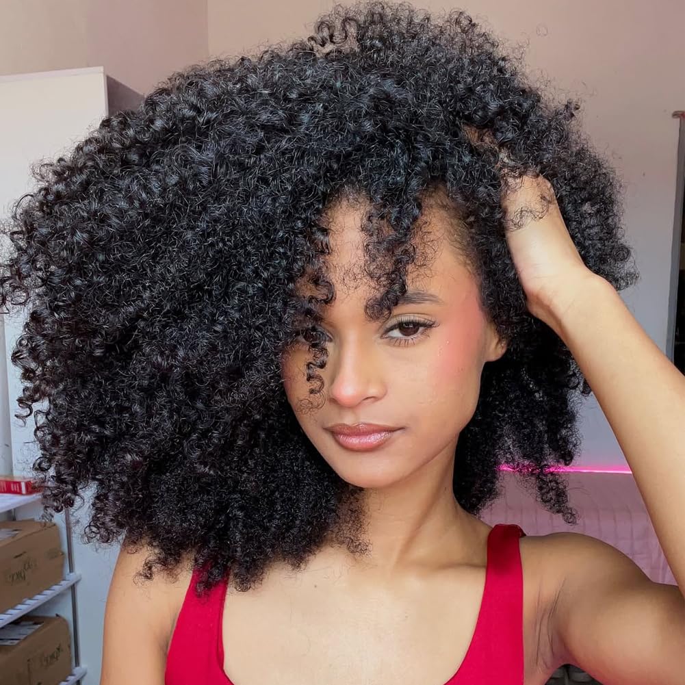 QUANDIAN Kinky Curly Half Wig Human Hair 200% Density Wear Go Glueless Wigs Human Hair for Black Women Curly Human Hair Wig 22 Inch Afro Curly Seamless Flip Wig Invisible Hairline Beginner Friendly