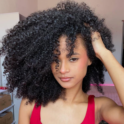 QUANDIAN Kinky Curly Half Wig Human Hair 200% Density Wear Go Glueless Wigs Human Hair for Black Women Curly Human Hair Wig 22 Inch Afro Curly Seamless Flip Wig Invisible Hairline Beginner Friendly
