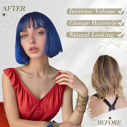 BARSDAR Blue Short Bob Wig With Bangs - Short Blue Bob Wig With Bangs for Women - 12 Inch Chin-Length Natural Looking Soft Synthetic Hair Replacement Party Halloween Sadness Costume Wigs