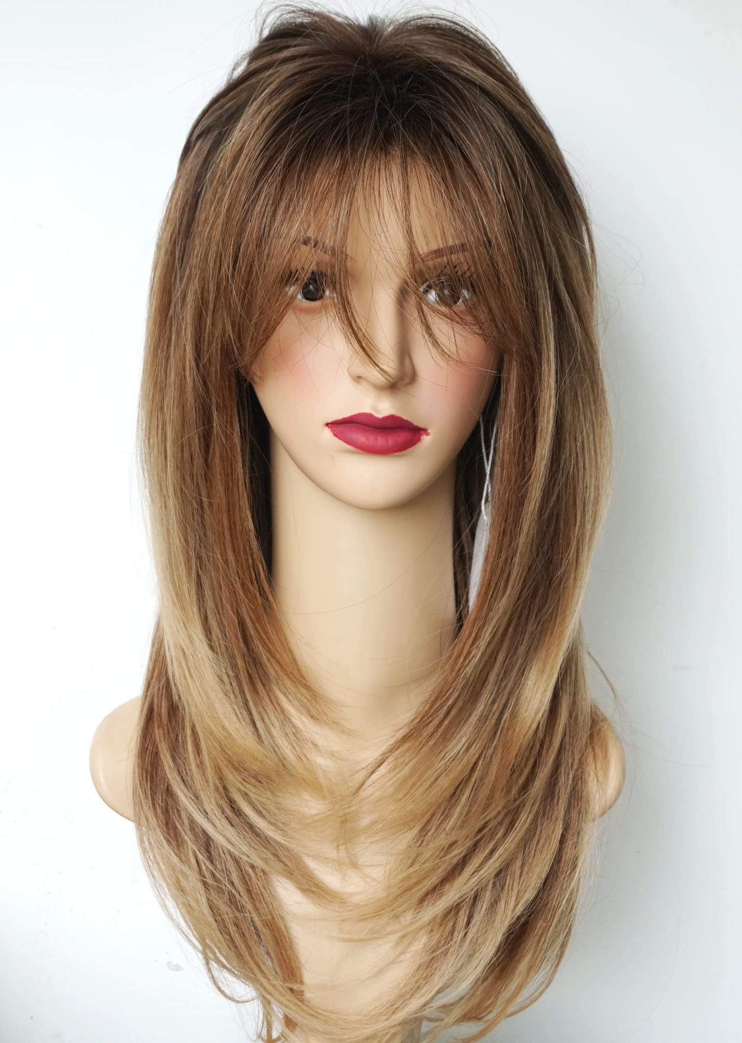 Long Layered Ombre Brown wig Synthetic Hair Fiber Highlight Multicolor Wigs for White Women (Ombre Brown)