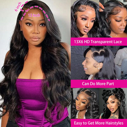 KXBKXB 13x6 Body Wave Wigs for Women 220% Density Lace Frontal Wig Human Hair Pre Plucked Body Wave Glueless Lace Front Wig Human Hair Natural Color Wigs (18inch)