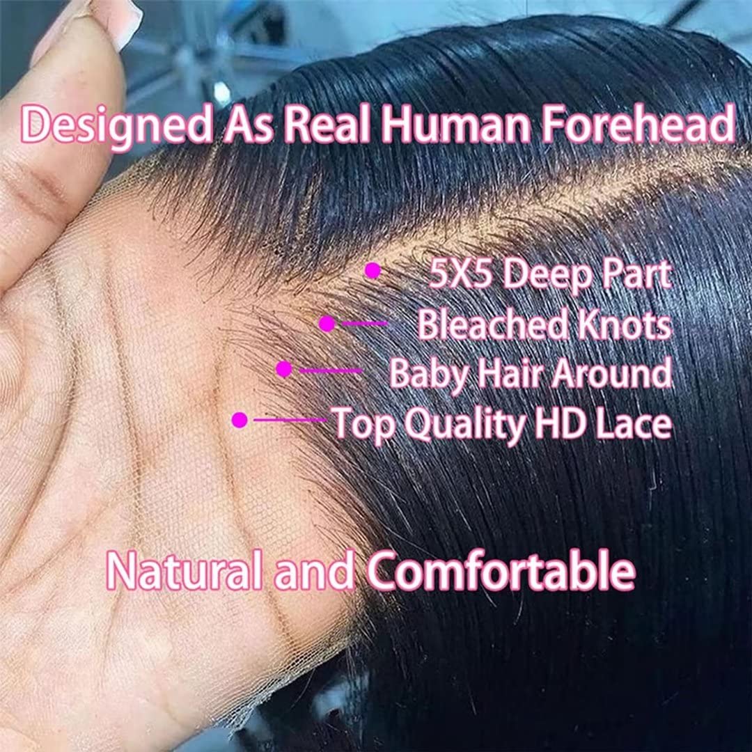 Daules 5x5 Deep Wave Lace Closure Wigs 5x5 HD Lace Closure Wigs Human Hair for Women 5x5 Transparent Lace Front Wigs Pre Plucked with Baby Hair Super Soft Free Part 180 Density Natural Black 28 inch