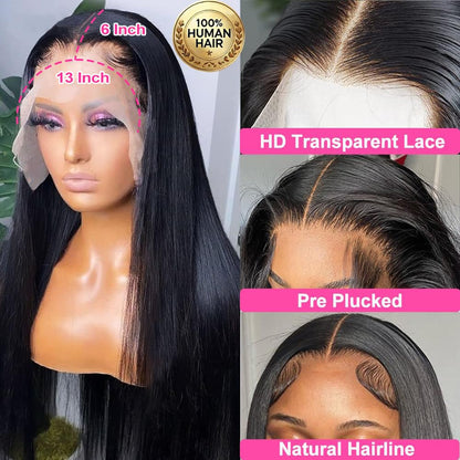 CUTE BEIN 210% Density 30 Inch Lace Front Wigs,100% Human Hair,[2-Year Life,250g],Straight Human Hair Wigs for Black Women,13x6 HD Lace Frontal Wigs Pre Plucked Free Part