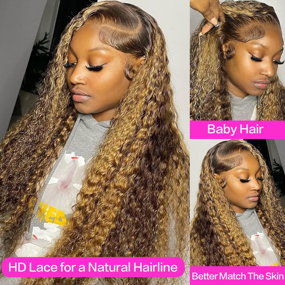 abbildung 30inch Highlight Ombre Lace Front Wig Human Hair 13x6 HD Honey Blonde 4/27 Deep Wave Lace Frontal Wigs Glueless Wigs Human Hair
