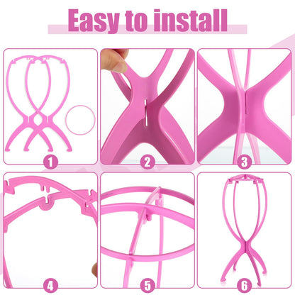 obeoby Wig Stand, Portable Wig Holder Wig Head Stand for All Wigs Travel Wig (pink (2pack))