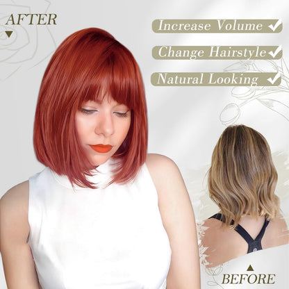 BARSDAR Short Bob Wig with Bangs - Short Copper Auburn Bob Wig with Bangs for Women - 12 Inch Chin-Length Natural Looking Soft Synthetic Hair Replacement Daily Halloween Party Copper Auburn Wigs