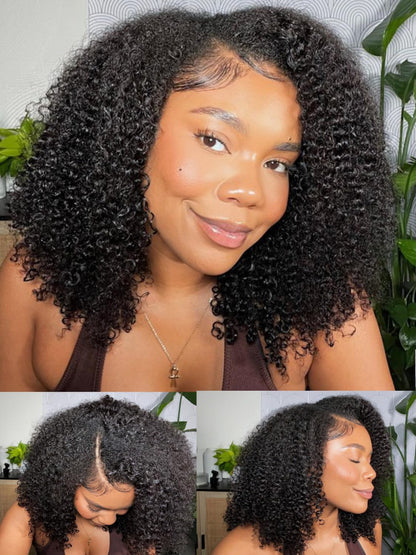 Legendhair Glueless V Part Wigs Human Hair Afro Kinky Curly Upgrade U Part Human Hair Wigs for Black Women Kinky Curly Bob Pixie Cut Wig Full Head Clip In Half Wig No Leave Out 200% Density 10 Inch