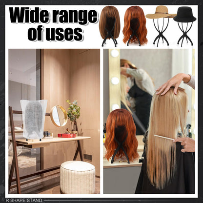 ProSuites 2 Pack Wig Stand with 2Pcs Wig Dust Bag, Travel Wig Head Stand Holder for Women Multiple Wigs Styling, Black, Hair Length Under 40cm/15.74in