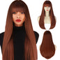 ENTRANCED STYLES Auburn Wigs for Women Long Straight Wig with Bangs Reddish Brown Wig Colored Cosplay Wig Heat Resistant Synthetic Copper Red Wig for Daily Party Use 22 Inch