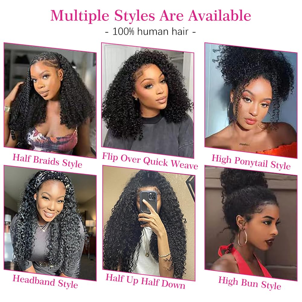 Legendhair Wear & Go Glueless Wigs Human Hair Afro Kinky Curly Human Hair Half Wigs for Black Women Seamless Kinky Curly Bob Pixie Cut Wig Drawstring Full Head Clip in Half Wig 200% Density 12 Inch