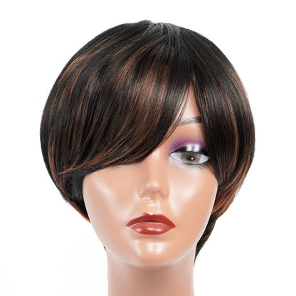 ToyoTress Short Pixie Cut Wigs - 4 Inch Black Mix Brown Short Layered Wig For Black Women, Light Yaki Straight Daily Costume Synthetic Hair Wigs Heat Resistant (4 Inch, SP1B/30)