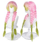 Max Beauty Anime Pink and Green Wig for Mitsuri Cosplay Braided Hair Wig with Pigtails Halloween Party + Cap