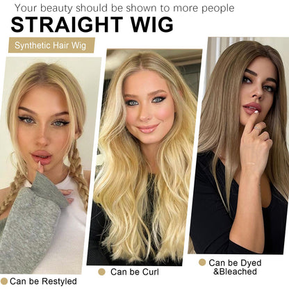 Xinran Long Blonde Wigs For Women Light Blonde and White with Highlights Lace Wig Middle Part Hairline Synthetic Full Wig Natural Looking Daily Use 30 Inch