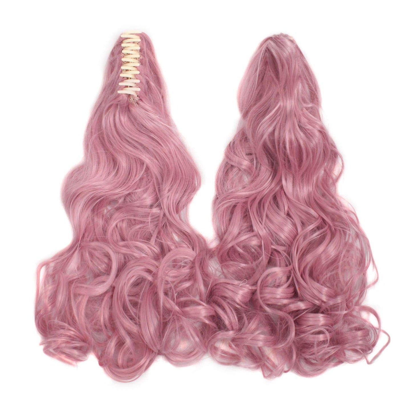 MapofBeauty 28"/70cm Lolita Long Curly Clip on Ponytails Cosplay Wig (Rouge Pink)