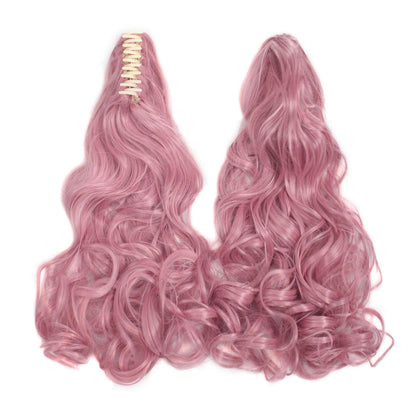 MapofBeauty 28"/70cm Lolita Long Curly Clip on Ponytails Cosplay Wig (Rouge Pink)