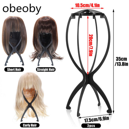 obeoby Wig Stand, Portable Wig Holder Wig Head Stand for All Wigs Travel Wig Hair Stylist Gifts for Women(black (2 pack))